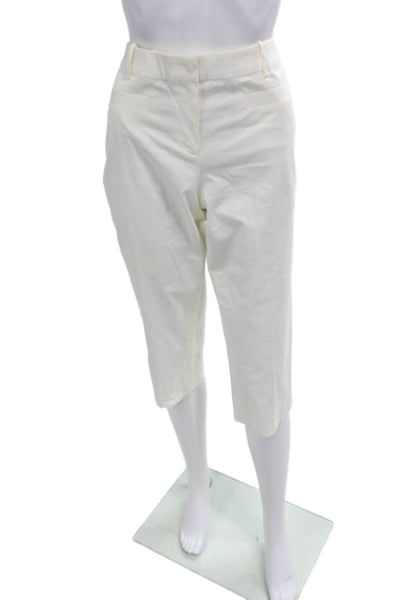 Rena Lange Women Capri Pants White Hook & Eye 96% Cotton 4% Elastane Size 8