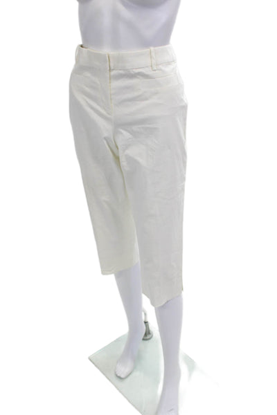 Rena Lange Women Capri Pants White Hook & Eye 96% Cotton 4% Elastane Size 8