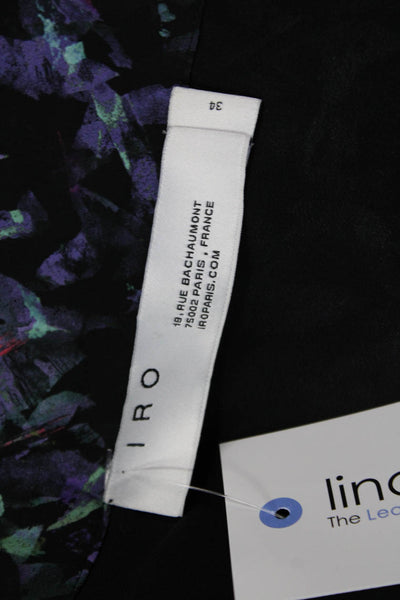 IRO Womens A-Line Floral Viscose Knee Length Skirt Black Size 34
