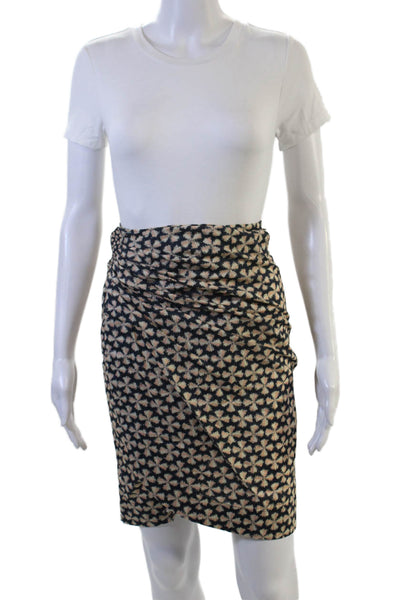 Ba&Sh Womens Beige Floral Straight Pencil Wrap Cotton Knee Length Skirt Size 4
