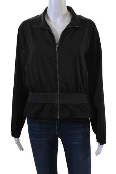 Frame Womens Windbreaker Jacket Black Collared Zip Long Sleeve Petites Size S