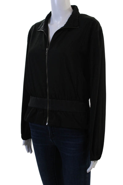 Frame Womens Windbreaker Jacket Black Collared Zip Long Sleeve Petites Size S