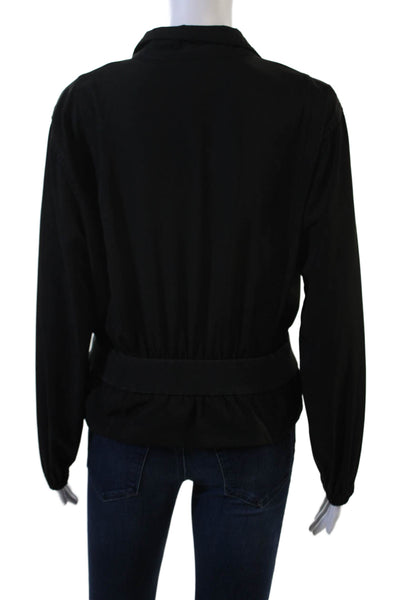 Frame Womens Windbreaker Jacket Black Collared Zip Long Sleeve Petites Size S