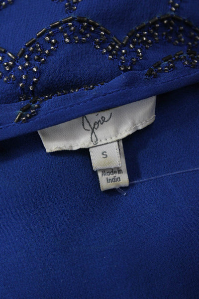 Joie Womens Silk Short Sleeve Blouse Round Neck Blue Marine Size S