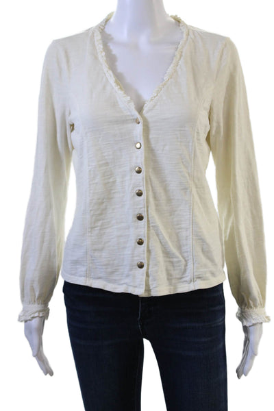 Nation LTD Women Boho Button-Up V-Neck White Long Sleeve Cotton Size S