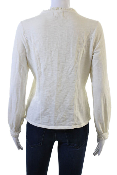Nation LTD Women Boho Button-Up V-Neck White Long Sleeve Cotton Size S