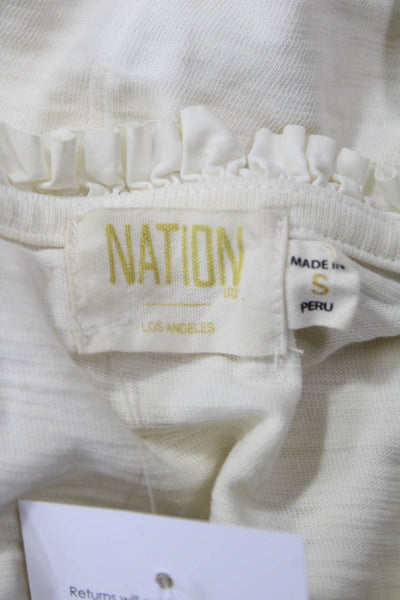 Nation LTD Women Boho Button-Up V-Neck White Long Sleeve Cotton Size S