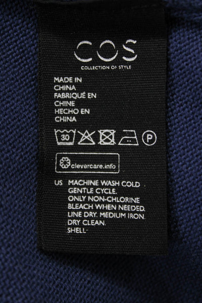 COS Women Sweater Shift Dress Dark Blue Crew Neck Cotton Short Sleeve Size L