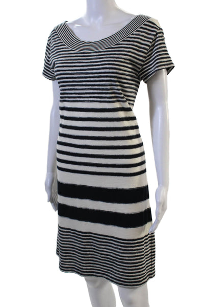 Maeve Anthropologie Women Black Striped Cashmere Silk Sweater Dress Size M