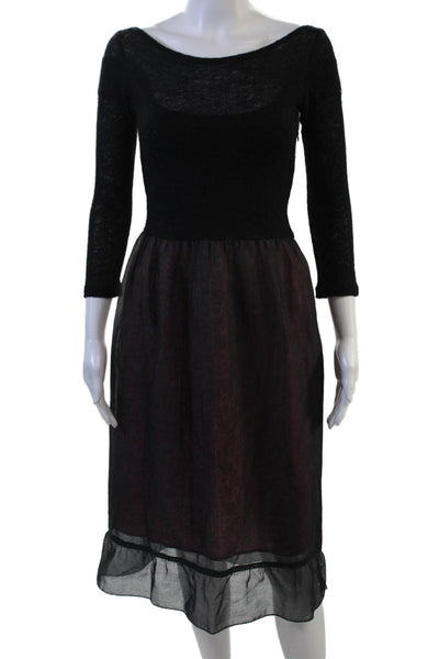 Tracy Feith Women Fit & Flare Sweater Dress Black 3/4 Sleeve Cotton Size 1