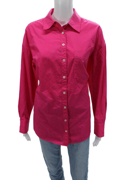 Maeve Anthropologie Womens Basic Pink Cotton Button-Up Long Sleeve Size S