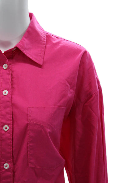 Maeve Anthropologie Womens Basic Pink Cotton Button-Up Long Sleeve Size S