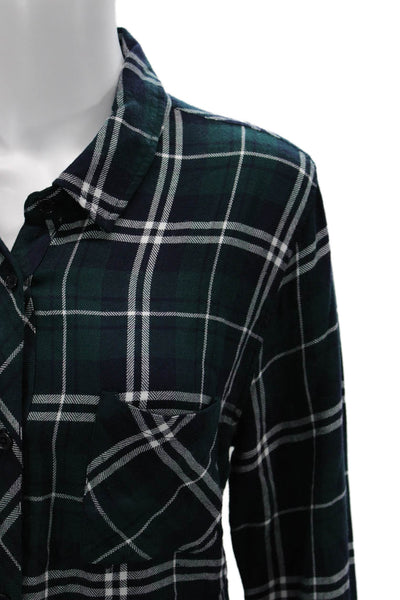 Rails Womens Dark Blue Plaid Rayon Button-Up Long Sleeve Collared Top Size L