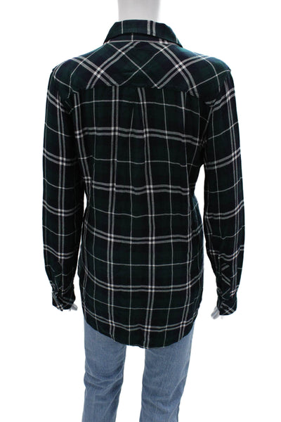 Rails Womens Dark Blue Plaid Rayon Button-Up Long Sleeve Collared Top Size L