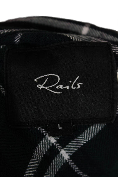 Rails Womens Dark Blue Plaid Rayon Button-Up Long Sleeve Collared Top Size L