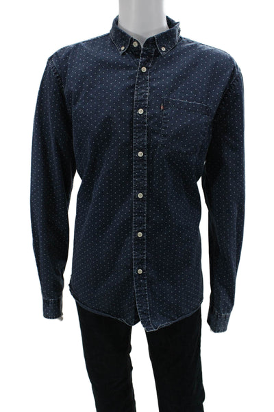 Lexington Clothing Co. Mens Polka Dot Collared Button-Down Shirt Blue Size 2XL
