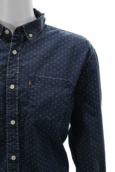 Lexington Clothing Co. Mens Polka Dot Collared Button-Down Shirt Blue Size 2XL