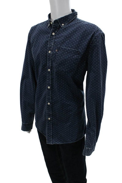 Lexington Clothing Co. Mens Polka Dot Collared Button-Down Shirt Blue Size 2XL