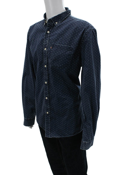 Lexington Clothing Co. Mens Polka Dot Collared Button-Down Shirt Blue Size 2XL