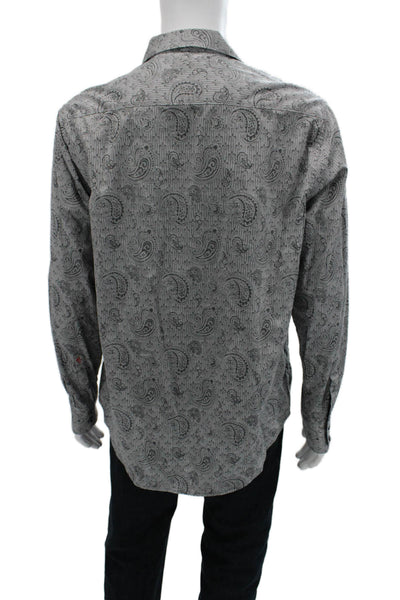 Robert Graham Mens Cotton Paisley Print Collared Button-Down Shirt Gray Size L