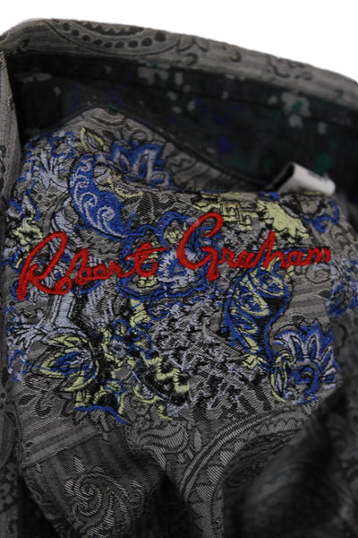 Robert Graham Mens Cotton Paisley Print Collared Button-Down Shirt Gray Size L