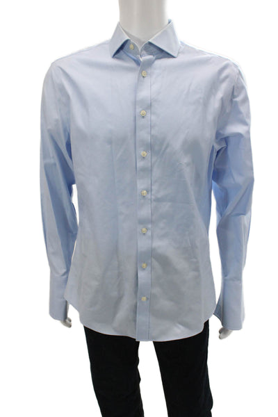 Charles Tyrwhitt Mens Cotton Collared Long Sleeve Button-Down Shirt Blue Size 41