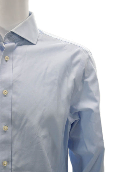 Charles Tyrwhitt Mens Cotton Collared Long Sleeve Button-Down Shirt Blue Size 41