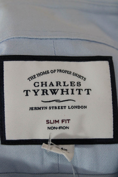 Charles Tyrwhitt Mens Cotton Collared Long Sleeve Button-Down Shirt Blue Size 41