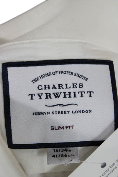 Charles Tyrwhitt Mens Cotton Collared Slim Fit Button-Down Shirt White Size 41