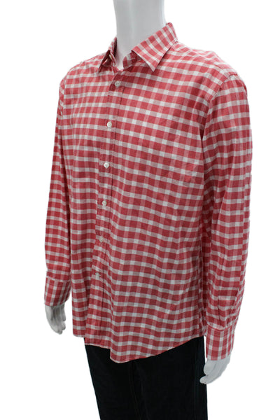 Canali Mens Checkered Print Collared Long Sleeve Button-Down Shirt Red Size XL