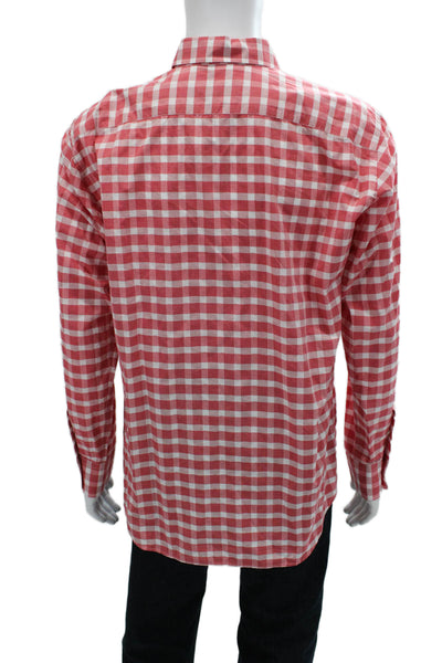 Canali Mens Checkered Print Collared Long Sleeve Button-Down Shirt Red Size XL
