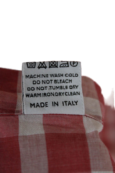 Canali Mens Checkered Print Collared Long Sleeve Button-Down Shirt Red Size XL