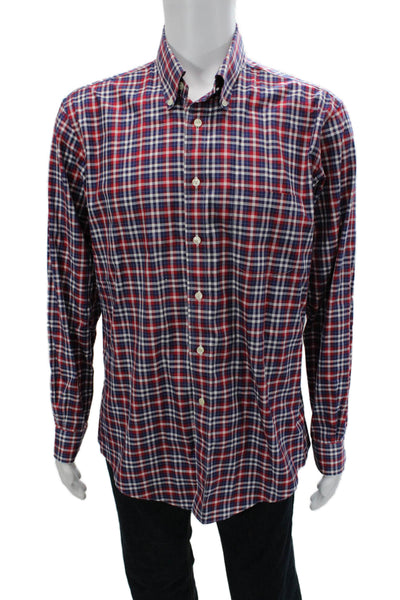 Brooks Brothers Mens Checkered Collared Long Sleeve Button-Down Shirt Red Size L
