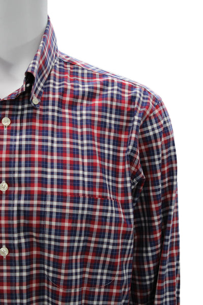 Brooks Brothers Mens Checkered Collared Long Sleeve Button-Down Shirt Red Size L