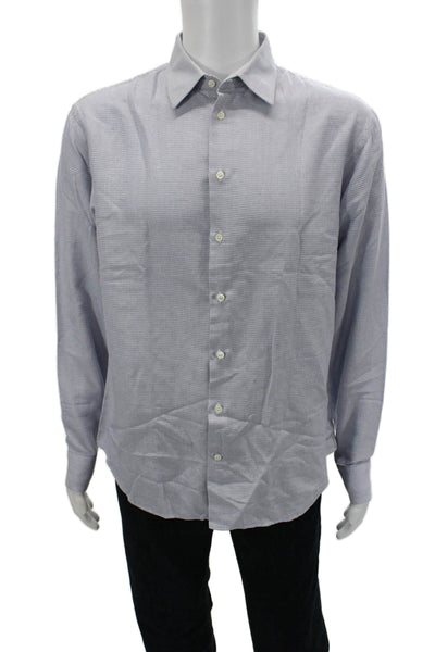 Armani Collezioni Mens Cotton Collared Long Sleeve Button-Down Shirt Blue Size L