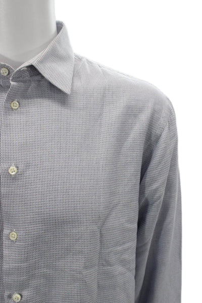 Armani Collezioni Mens Cotton Collared Long Sleeve Button-Down Shirt Blue Size L