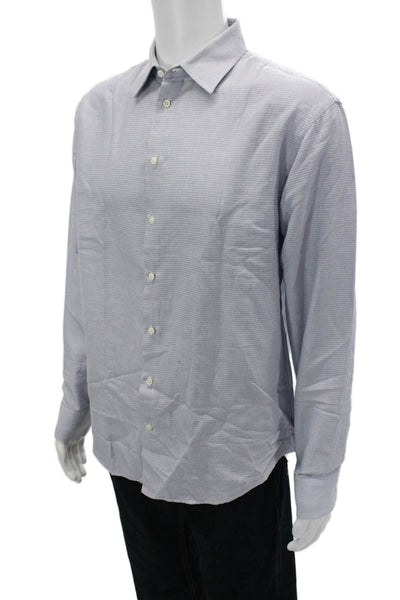 Armani Collezioni Mens Cotton Collared Long Sleeve Button-Down Shirt Blue Size L