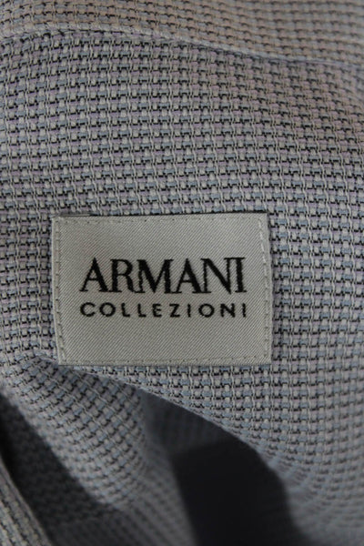 Armani Collezioni Mens Cotton Collared Long Sleeve Button-Down Shirt Blue Size L