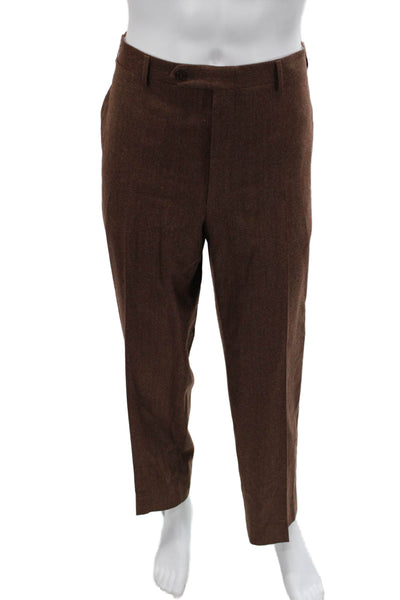 Canali Men Dress Pants Brown 100% Wool Size 54