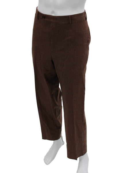 Canali Men Dress Pants Brown 100% Wool Size 54