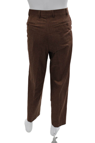 Canali Men Dress Pants Brown 100% Wool Size 54
