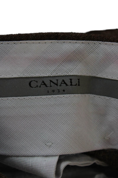Canali Men Dress Pants Brown 100% Wool Size 54