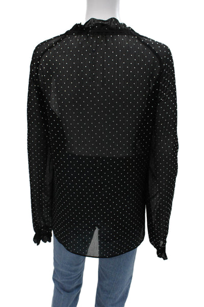 Ronny Kobo Women Black Polka Dot High Neck Long Sleeve Blouse Size M