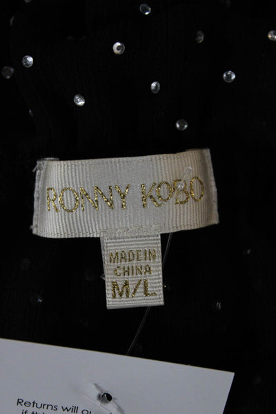 Ronny Kobo Women Black Polka Dot High Neck Long Sleeve Blouse Size M