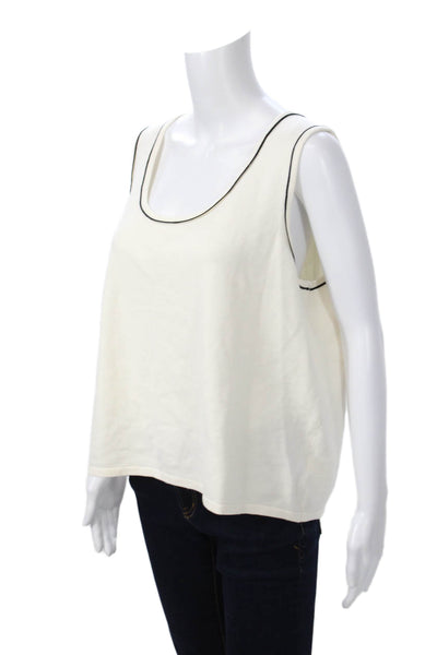 Renuar Women Basic White Cotton Stretch Tank Sleeveless Round Neck Size XL
