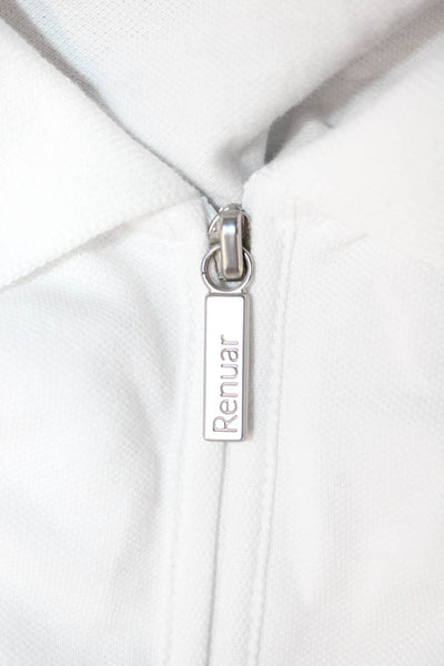 Renuar Women Basic Polo Short Sleeve Collared Zip White Cotton Stretch Size M