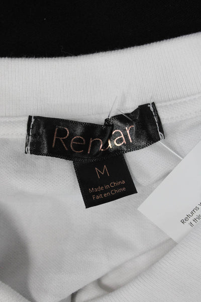 Renuar Women Basic Polo Short Sleeve Collared Zip White Cotton Stretch Size M