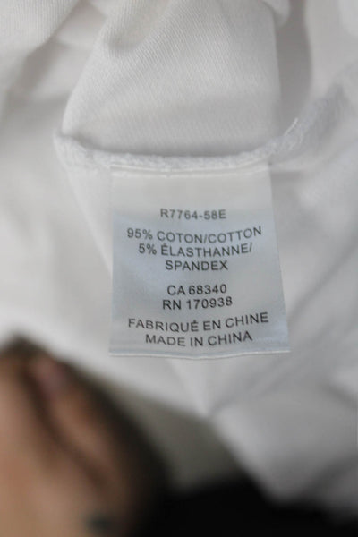 Renuar Women Basic Polo Short Sleeve Collared Zip White Cotton Stretch Size M