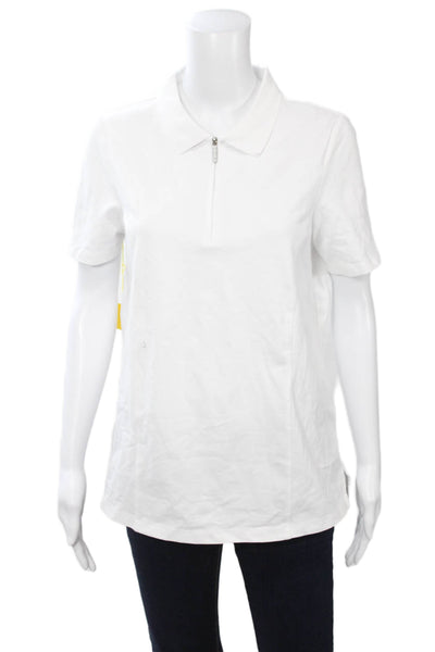 Renuar Womens Basic White Collared Short Sleeve Polo Cotton Spandex Size S