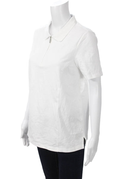 Renuar Womens Basic White Collared Short Sleeve Polo Cotton Spandex Size S